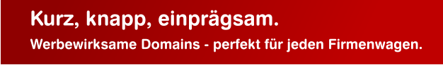 Kurz, knapp, einprägsam. Werbewirksame Domains - perfekt für jeden Firmenwagen.